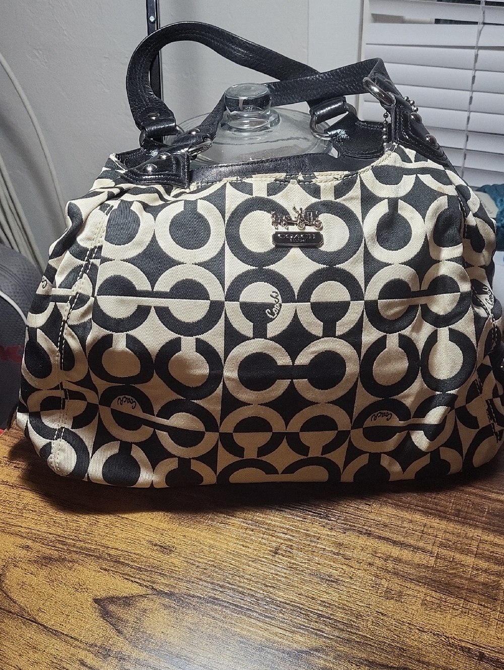 Coach Black and Cream Signature Logo Satchel